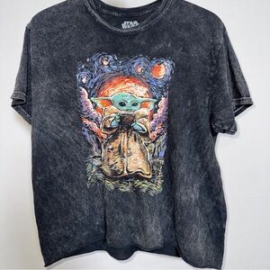 Fifth Sun Star Wars Black Graphic Tee Large Grogu Baby Yoda Cutoff Cropped Punk